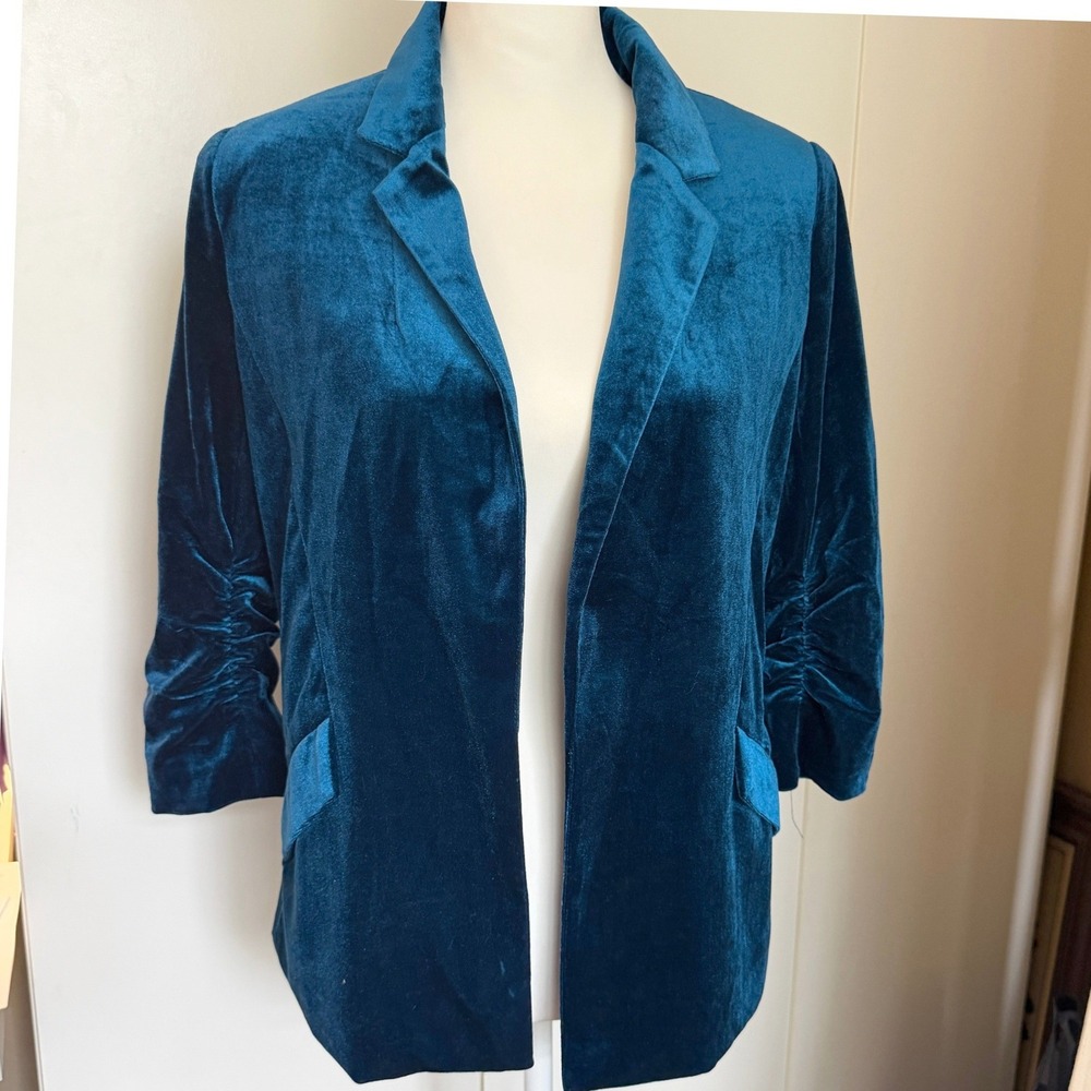 Skies Are Blue Velvet Blazer Lined Womens XS Blue Career Chic Academia Artsy